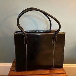 Max of NY black leather tote shoulder bag with double handles